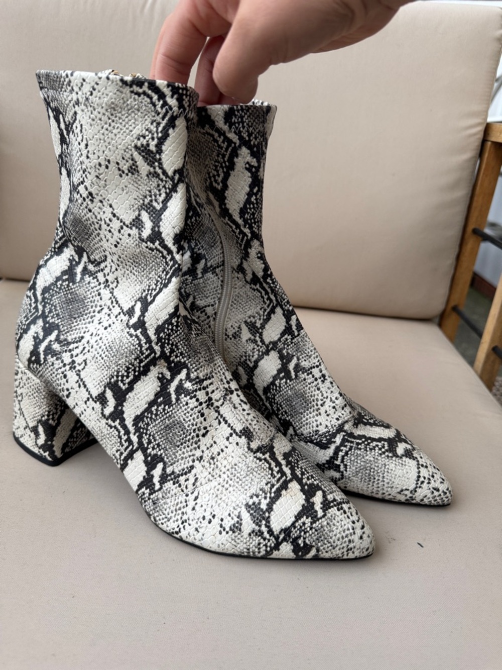 Snake-Print Ankle Boots in Black & White